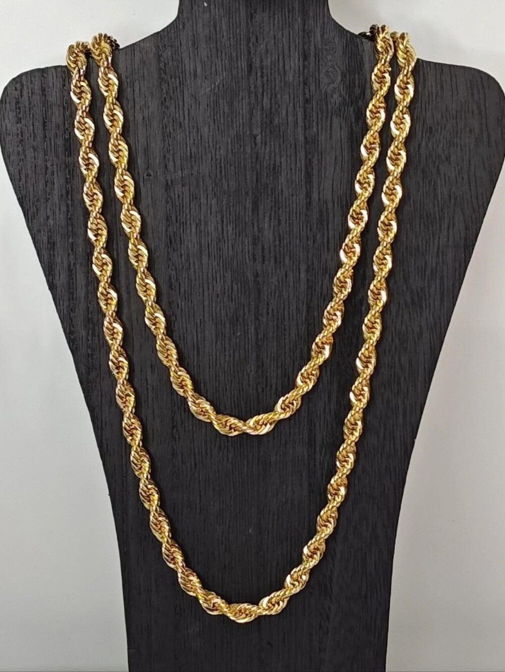Vtg 14K Gold Plated Long Necklace Thick Twisted Rope Opera Chain 18" 7.3g Heavy